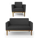 Ver imagem 1 de Sofá Namoradeira com Poltrona Base de Madeira Fixa Castanho Marisa Corino D03 - D?rossi Cor Preto