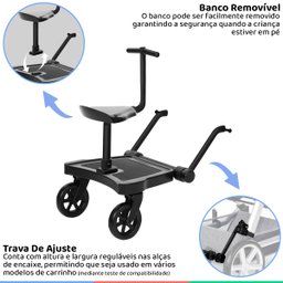 Plataforma Para Irmão Até 20 Kg Carrinho de Bebê Acoplagem C/ Assento Kiddie Ride On 2 ABC - 3