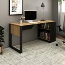 Ver imagem 1 de Mesa Escritório 2 Prateleiras Amêndoa e Preto