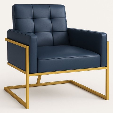 Poltrona Base de Ferro Dourada para Sala de Espera Recepção Clinica Decorativa Tecido Corano