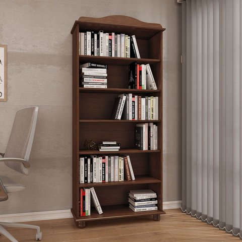 Estante para Livros Linha Rubi Café com 5 Prateleiras Madeira Pinus - Finestra 8964w