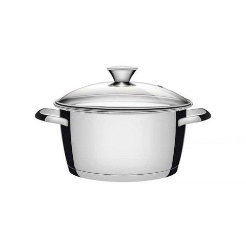 Caçarola Funda Allegra em Aço Inox com Fundo Triplo e Tampa de Vidro 24 Cm 5,7 L