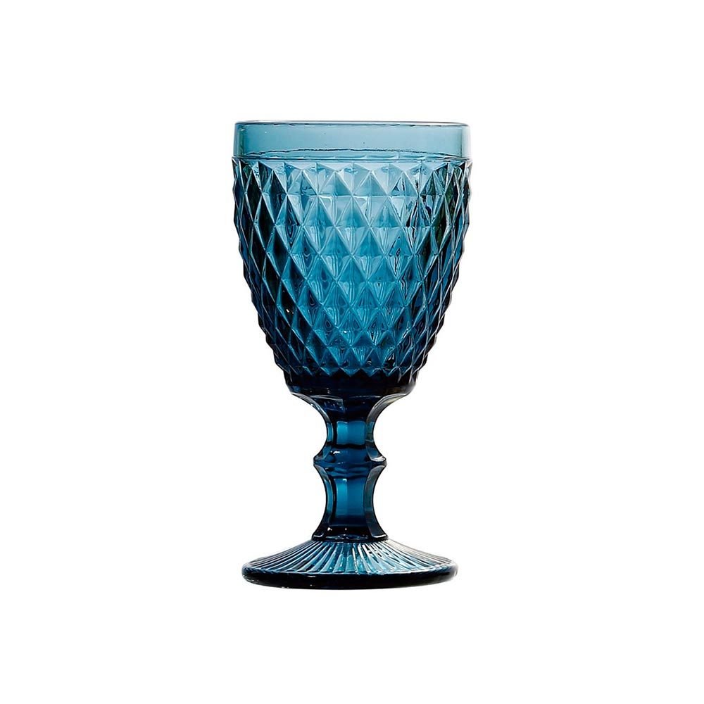 Taça para Água em Vidro Azul Bico de Abacaxi 260ml Lyor