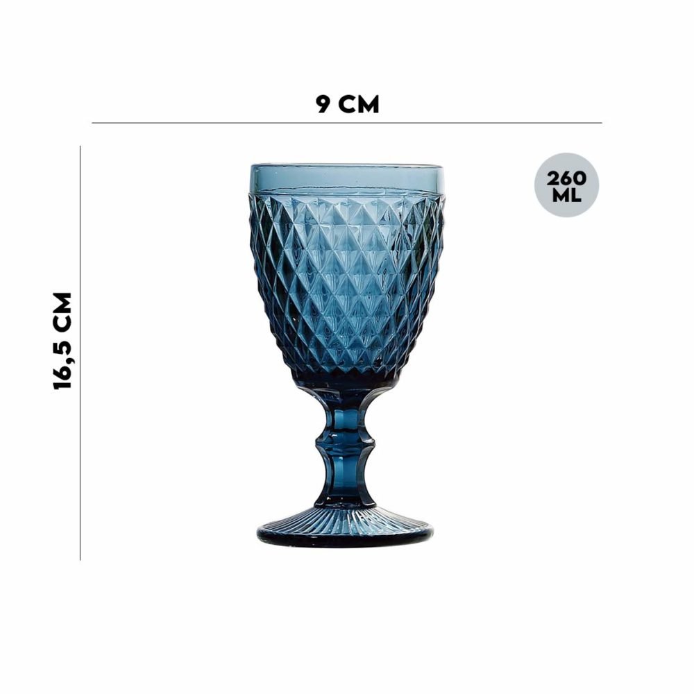 Taça para Água em Vidro Azul Bico de Abacaxi 260ml Lyor - 2