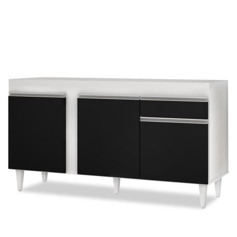 Balcão Gabinete para Pia 150cm sem Tampo 3 Portas 1 Gaveta Dakota Branco/preto - Lumil