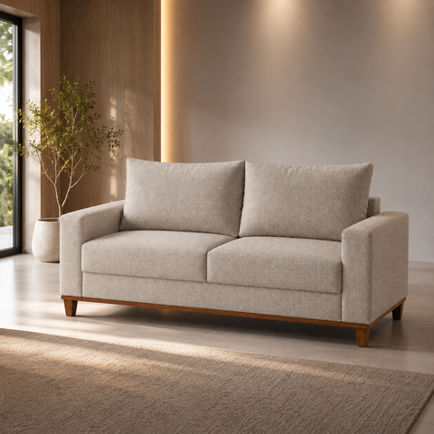 Sofa 3 Lugares Living Linho 180cm Palazo Sala Base Madeira:Bronze