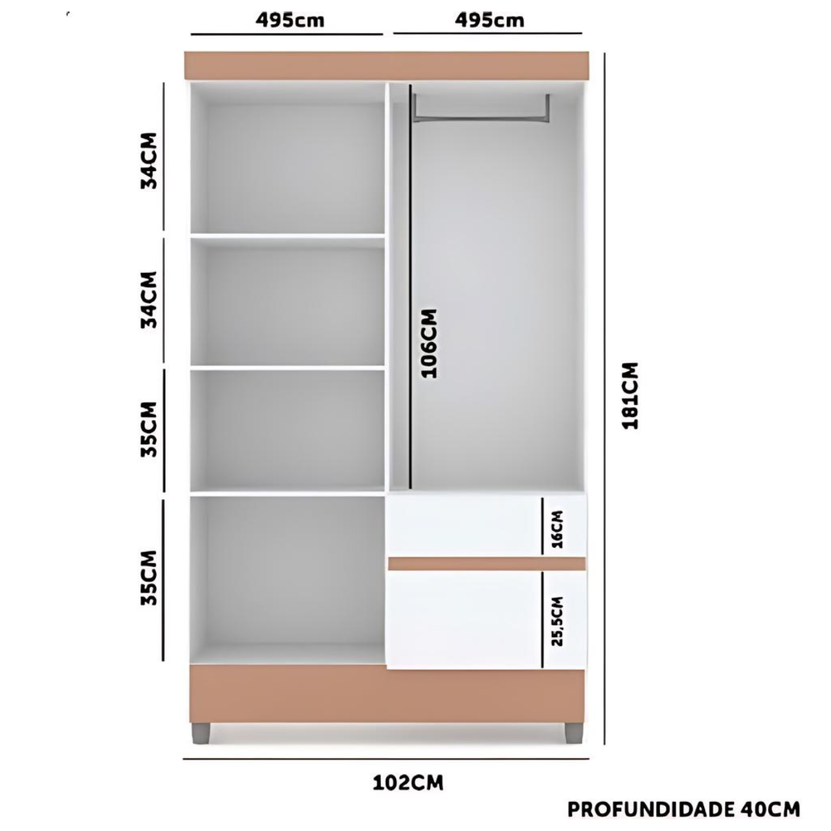 Guarda Roupa 4 Portas 2 Gavetas Ideal Branco-camarim Móveis Vila Rica - 4