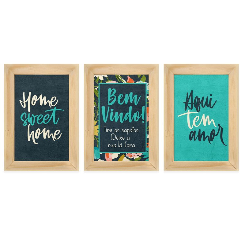 Kit 3 Quadros para Decoração Frases Casa Amor Sala Cozinha - 1