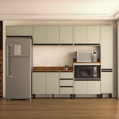Cozinha Koya 6 Peças 316,8x214cm Armários Aéreos Paneleiro Balcões com Tampo Verde 250044