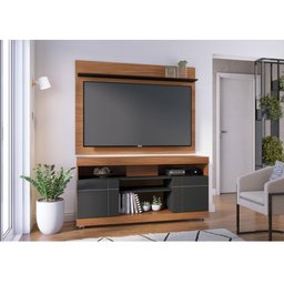 Rack Bancada Ambiente Yara e Painel para Tv Maia Noce Milano Preto Acetinado – Colibri - 1 Rack Bancada Ambiente Yara e Painel para Tv Maia Noce Milano Preto Acetinado – Colibri - 1