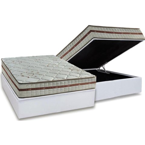 Conjunto Box Baú Casal: Colchão Molas D Angelis Anjos Ensacadas Classis + Base Crc Suede White (