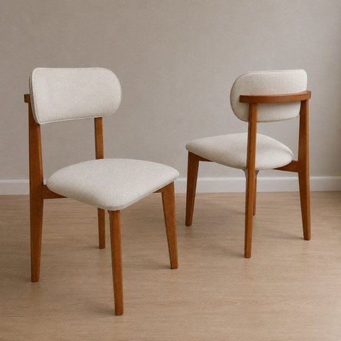 Combo 2 Cadeiras de Jantar Maya Estofada Linho Marfim Design Moderno