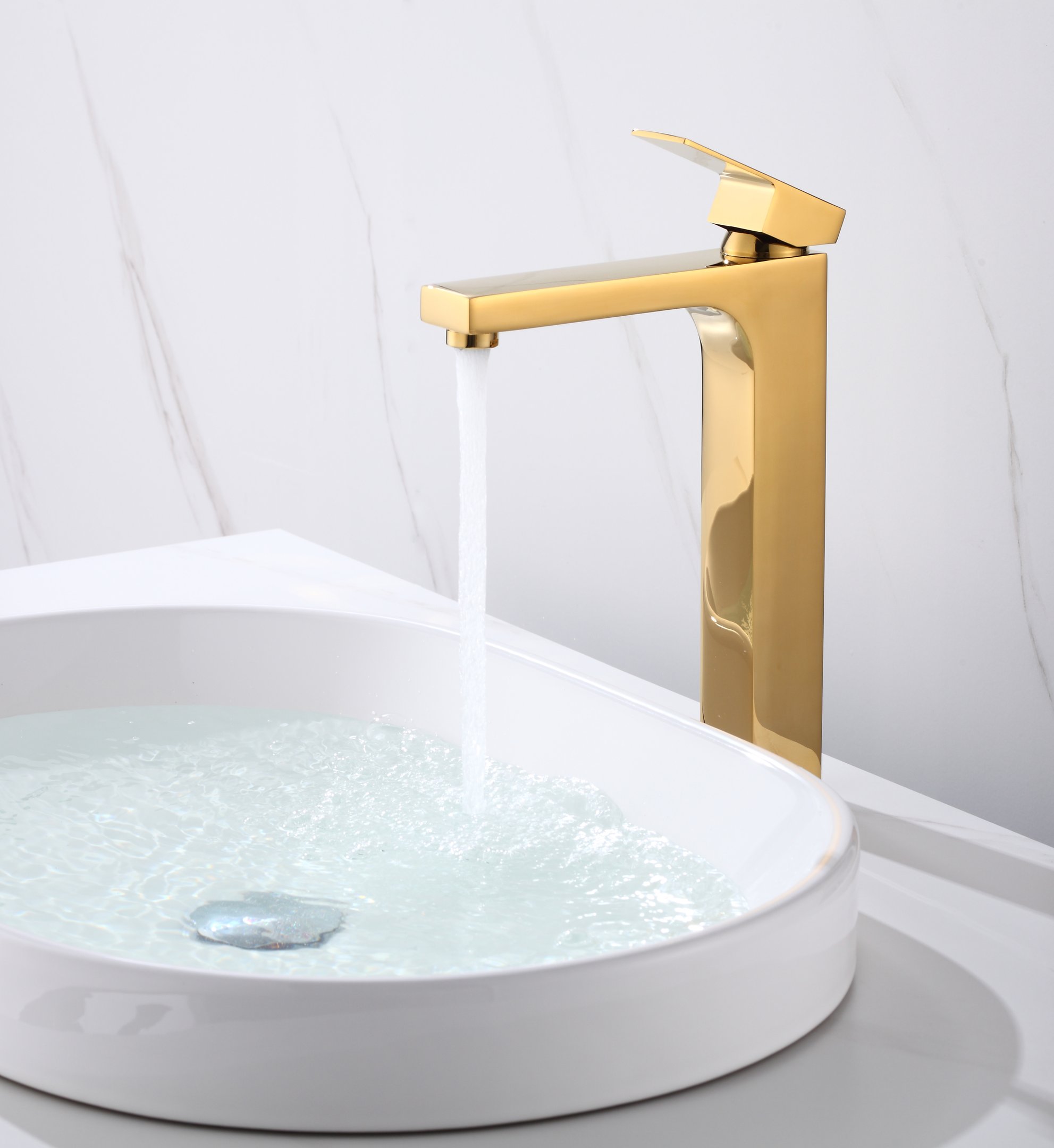 Torneira Monocomando Dourado Gold Quadrada Banheiro Lavabo Bica Alta Luxo Inovartte In