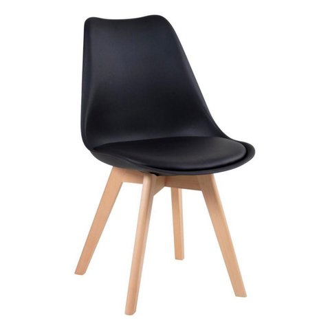 Cadeira Eames Leda Preta com Assento Estofado Pés Madeira Escritório Cozinha Penteadeira Pp-635