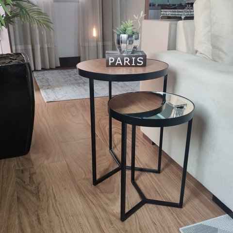 Conjunto Mesa Lateral Capri Preto Com Espelho