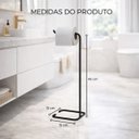 Ver imagem 2 de Suporte Porta Papel Higiênico de Chão para Banheiro Lavabo com Base Preta em Metal