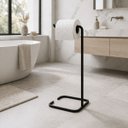 Ver imagem 5 de Suporte Porta Papel Higiênico de Chão para Banheiro Lavabo com Base Preta em Metal