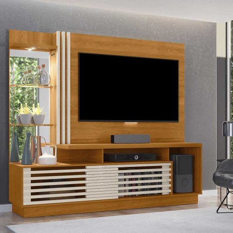 Home Theater Stall 2 Portas 2 Prateleiras Iluminação Led Mdp até 60 Cinamomo/offwhite G97 - Gran Bel