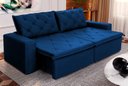 Ver imagem 1 de Sofá Cama Retrátil Reclinável 2,70m Bangkok Suede Velut Azul Marinho Molas no Assento - King