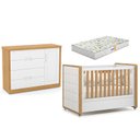 Ver imagem 1 de Berço Americano com Capitonê New Boucle e Cômoda Infantil Tutto New Freijó Branco Acetinado e Colchã