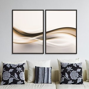 Quadro Abstrato Ondas Neutras Duplo 50x70 - 2 Peças