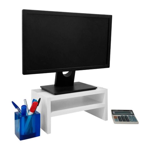 Base Suporte para Monitor Apoio de Mesa Madeira Branco
