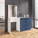 Ver imagem 1 de Cômoda Penteadeira Lisboa 4 Gavetas com Espelho 149x160cm Azul/Branco 250800