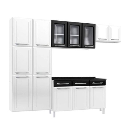 Armário de Cozinha Modulada Compacta de Aço 245cm com Balcão Multimóveis Cr20526 Branco/preto