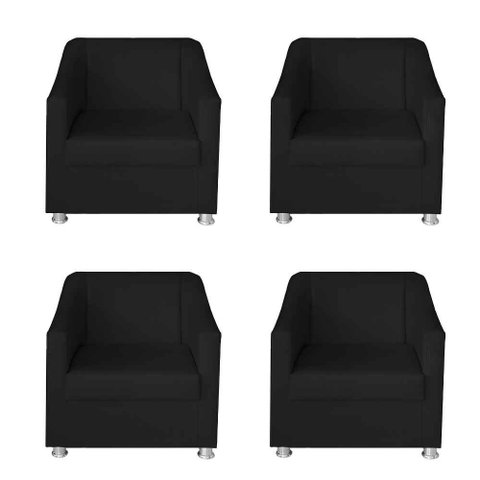 Kit 4 Poltronas Decorativa Sala de Estar 68cm Tilla Suede: Preto