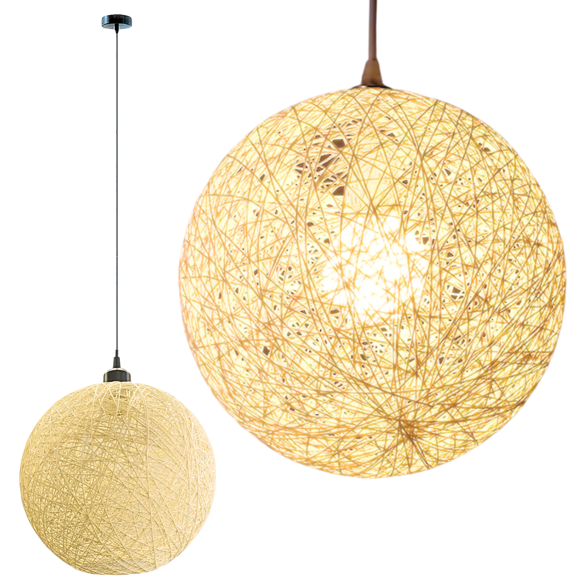 Luminária Pendente 40cm Globo Rattan Natural Lustre Rústico Bola Teto Lpr40