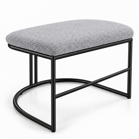 Puf Poltrona Lua Premium Base Metal Preta Boucle Cinza Claro