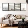 Kit 4 Quadros Praia Branco Bege e Cinza 33x24cm:madeira Branca - 1