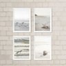 Kit 4 Quadros Praia Branco Bege e Cinza 33x24cm:madeira Branca - 2