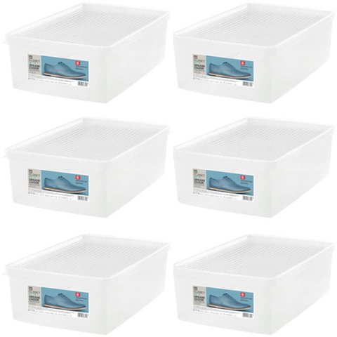 Conjunto 6 Caixas para Calçados 38 Ao 46 com Tampa Ventilável Organizadoras de Closets Armários