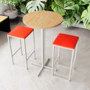 Ver imagem 1 de Conjunto Mesa Alta Bar Bistrô Redonda Pinus 2 Bancos Estofado Don Castro Decor