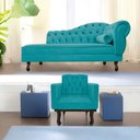 Ver imagem 1 de Kit Diva Recamier Juliana 160cm Lado Esquerdo e 01 Poltrona Classic Suede Azul Turquesa - Amarena Mó