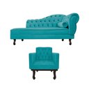 Ver imagem 3 de Kit Diva Recamier Juliana 160cm Lado Esquerdo e 01 Poltrona Classic Suede Azul Turquesa - Amarena Mó