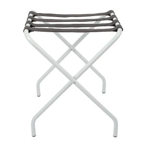 Suporte Para Mala Sekafácil Pintura Eletrostática Branca Tira em Couro Café Sem Encosto -