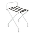 Ver imagem 2 de Suporte Para Mala Sekafácil Pintura Eletrostática Branca Tira em Couro Café Com Encosto -