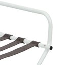 Ver imagem 4 de Suporte Para Mala Sekafácil Pintura Eletrostática Branca Tira em Couro Café Com Encosto -