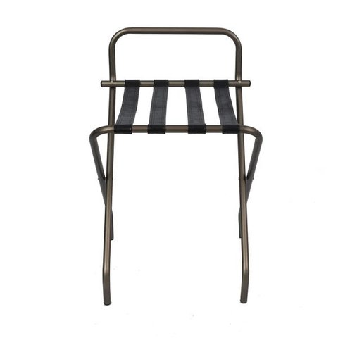 Suporte Para Mala Sekafácil Anodização Champagne Tira em Couro Preta Com Encosto - 74X52X52 Cm