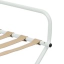 Ver imagem 4 de Suporte Para Mala Sekafácil Pintura Eletrostática Branca Tira em Couro Bege Com Encosto -