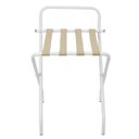 Ver imagem 1 de Suporte Para Mala Sekafácil Pintura Eletrostática Branca Tira em Couro Bege Com Encosto -