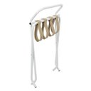 Ver imagem 3 de Suporte Para Mala Sekafácil Pintura Eletrostática Branca Tira em Couro Bege Com Encosto -