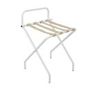 Ver imagem 2 de Suporte Para Mala Sekafácil Pintura Eletrostática Branca Tira em Couro Bege Com Encosto -