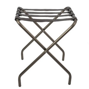 Suporte Para Mala Sekafácil Anodização Champagne Tira em Couro Café Sem Encosto - 59X52X52 Cm