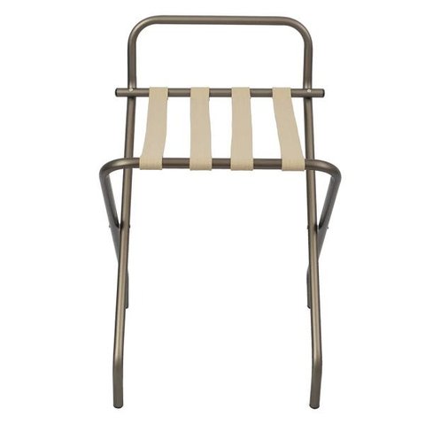 Suporte Para Mala Sekafácil Anodização Champagne Tira em Couro Bege Com Encosto - 74X52X52 Cm