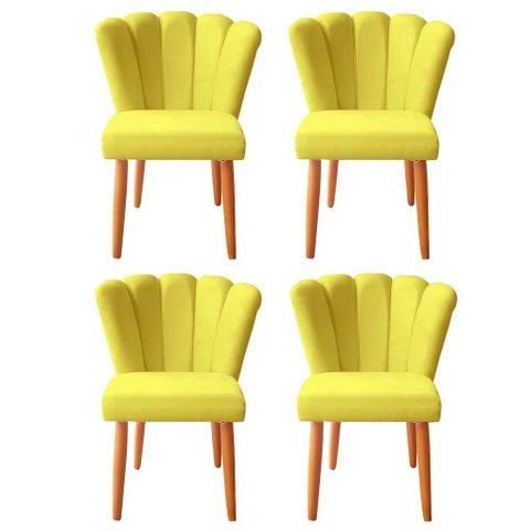 4 Cadeiras Jantar Reforçada Decorativa Pétala Suede Amarelo