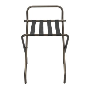 Suporte Para Mala Sekafácil Anodização Champagne Tira em Couro Cinza Com Encosto - 74X52X52 Cm