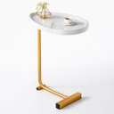 Ver imagem 1 de Mesa Lateral Vitino Siena Gold Tampo Mdf Oval Marmorizado Base Dourada